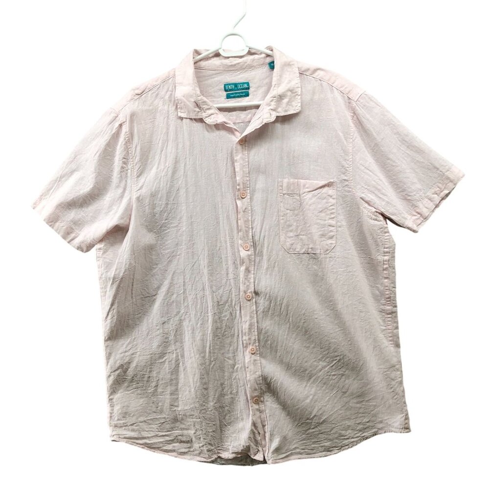 Tenth+Ocean Washable Linen Blend Shirt Mens XL Light‎ Pink Short Sleeve Button